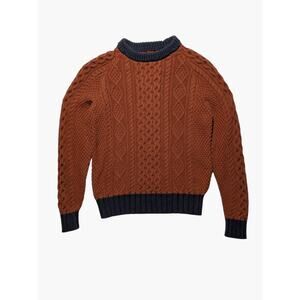 L.L.Bean Bean Signature Brown / Navy Cable Knit Sweater Men’s Small 100% Cotton